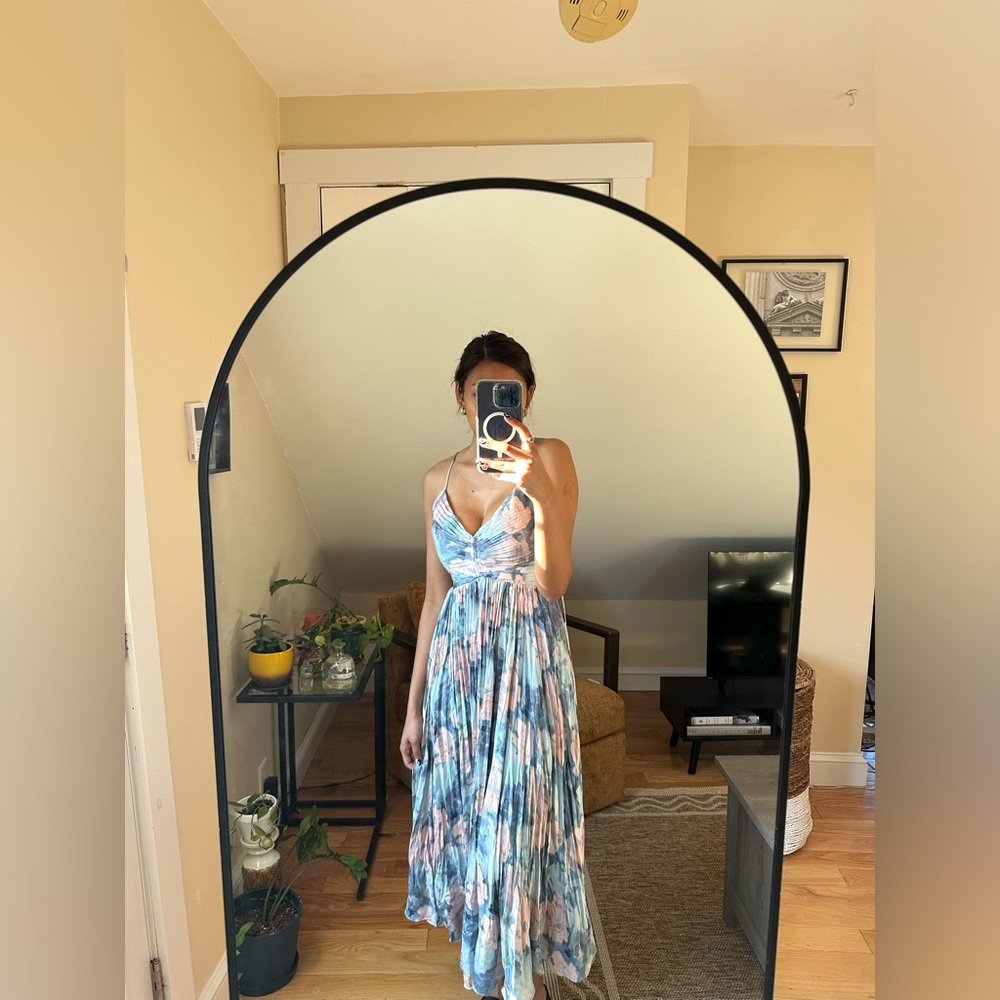 ASTR the label blue multi Maeve midi dress